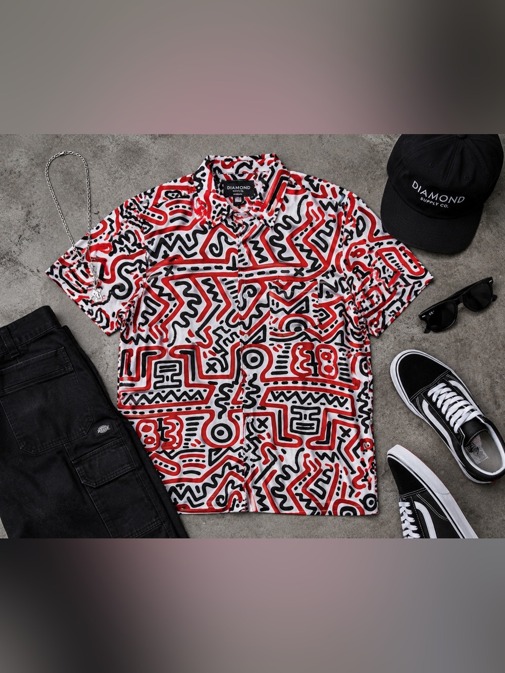 Keith Haring x Diamond Supply Co 83 Graphic Button Up Shirt Men’s M